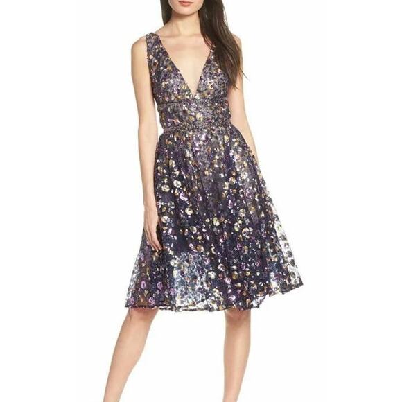 Bronx And Banco Barbara Flared Dress Purple Sequin Women's Size 6 - Picture 1 of 8